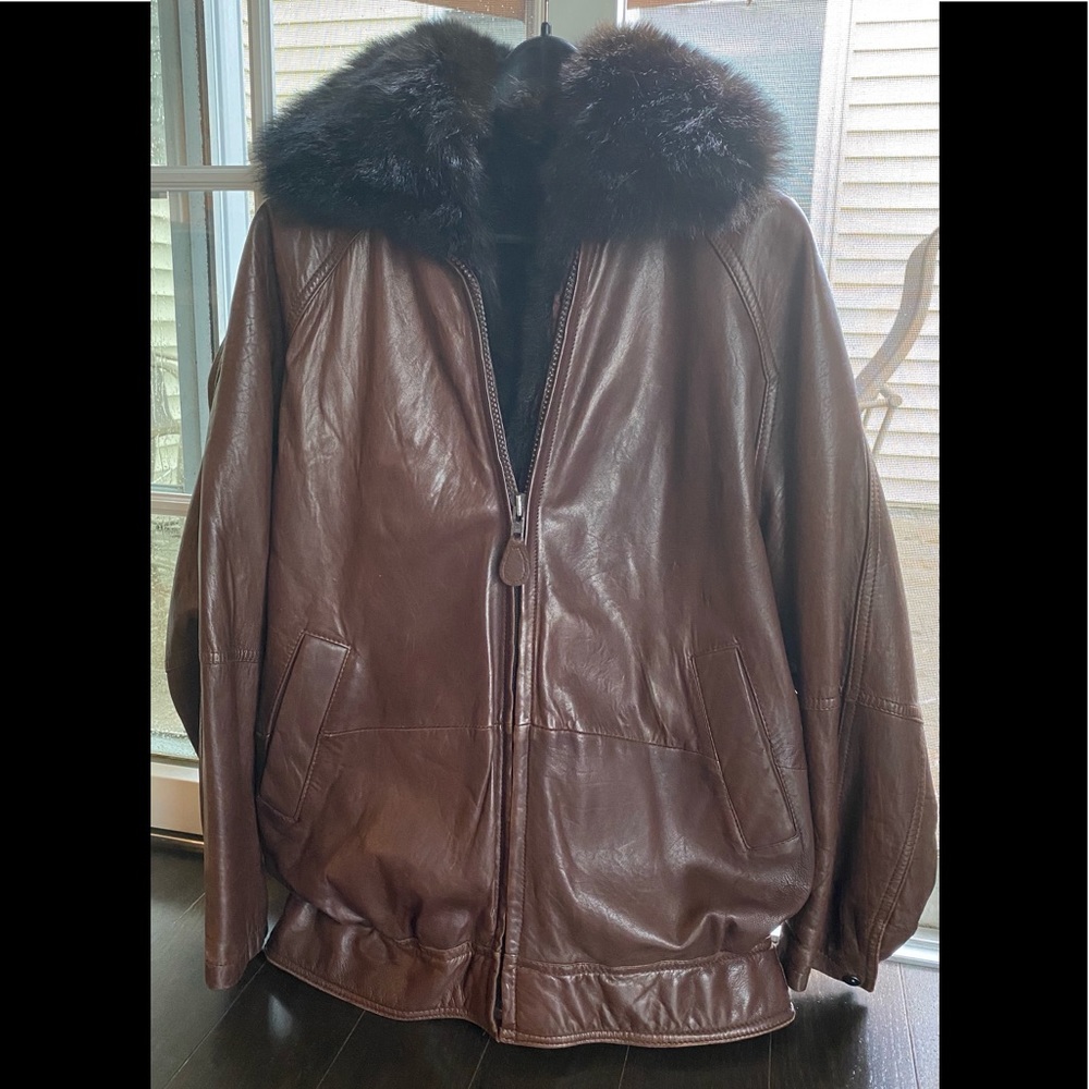 Brown leather and fur ANDREW MARC jacket